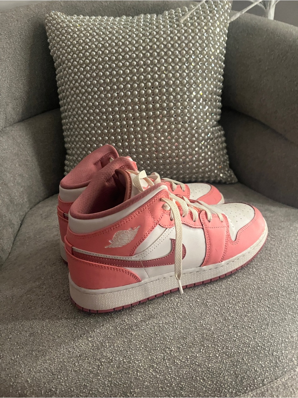 Jordan Pink and White High-Top Sneakers